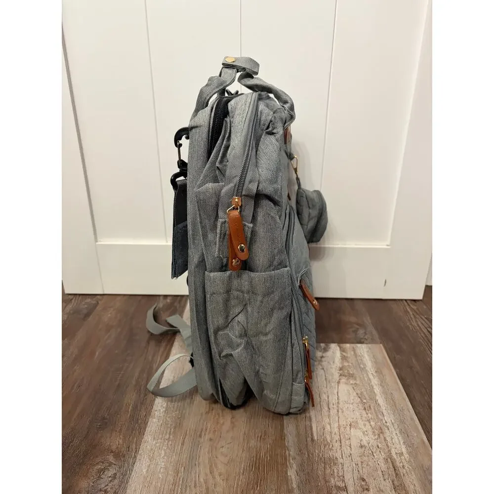 Good Mum Gray Backpack Diaper Bag Adjustable Strap changing station USB NWOT